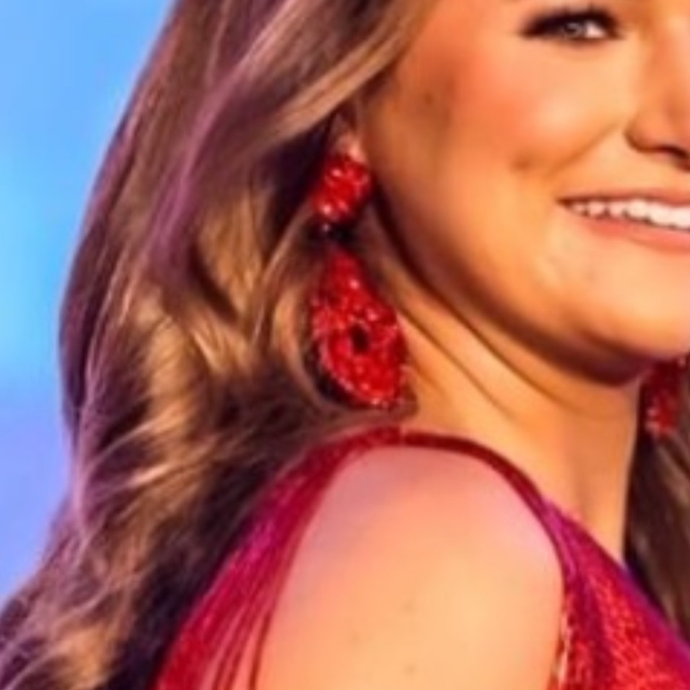 Red Cascading Chandelier Earrings with Floral Design